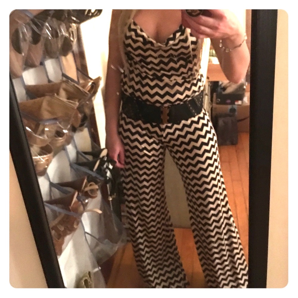 NWOT Tan striped jumpsuit